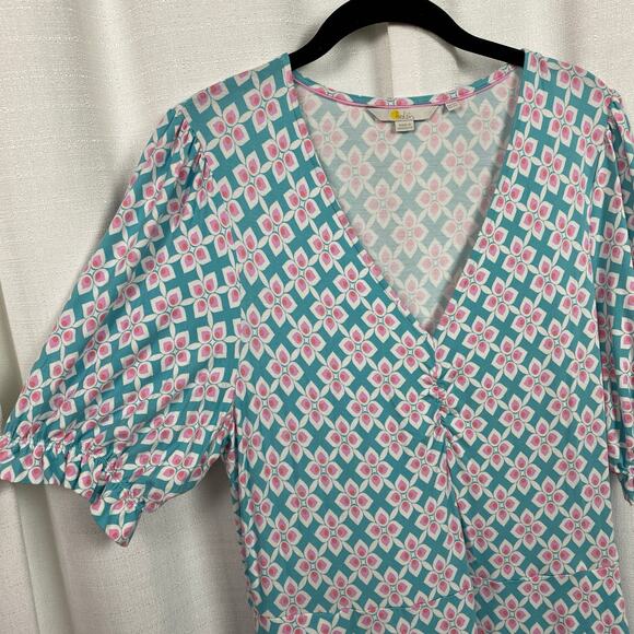 Boden Blue&Pink V Neck Jersey Midi Dress Sz.12L - Picture 7 of 13